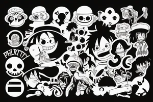 monkey d luffy incorporated with pharmaceutical elements tattoo idea
