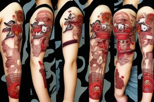 monkey d luffy incorporated with pharmaceutical elements tattoo idea