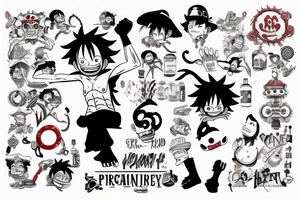 monkey d luffy incorporated with pharmaceutical elements tattoo idea