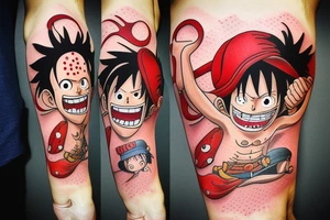 monkey d luffy incorporated with pharmaceutical elements tattoo idea