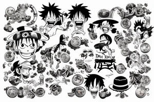 monkey d luffy incorporated with pharmaceutical elements tattoo idea
