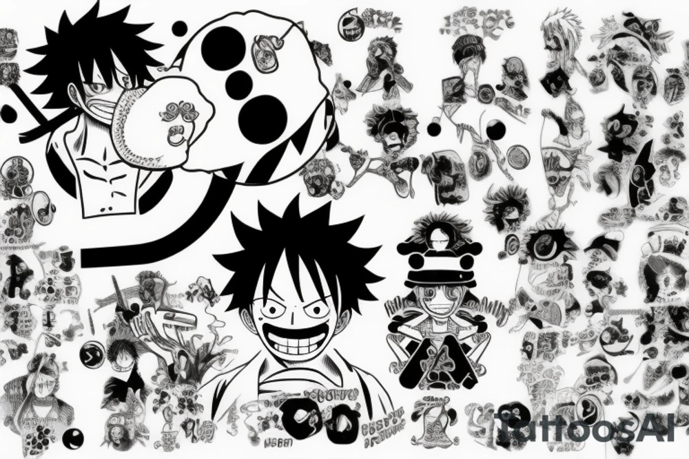 one piece anime
 incorporated with pharmaceutical elements tattoo idea