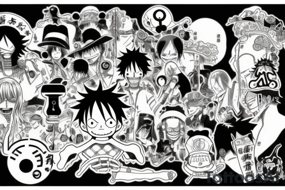 one piece anime
 incorporated with pharmaceutical elements tattoo idea