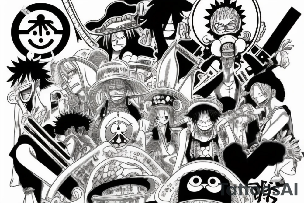 one piece anime
 incorporated with pharmaceutical elements tattoo idea