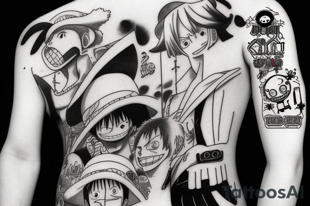 one piece anime
 incorporated with pharmaceutical elements tattoo idea