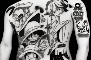 one piece anime
 incorporated with pharmaceutical elements tattoo idea