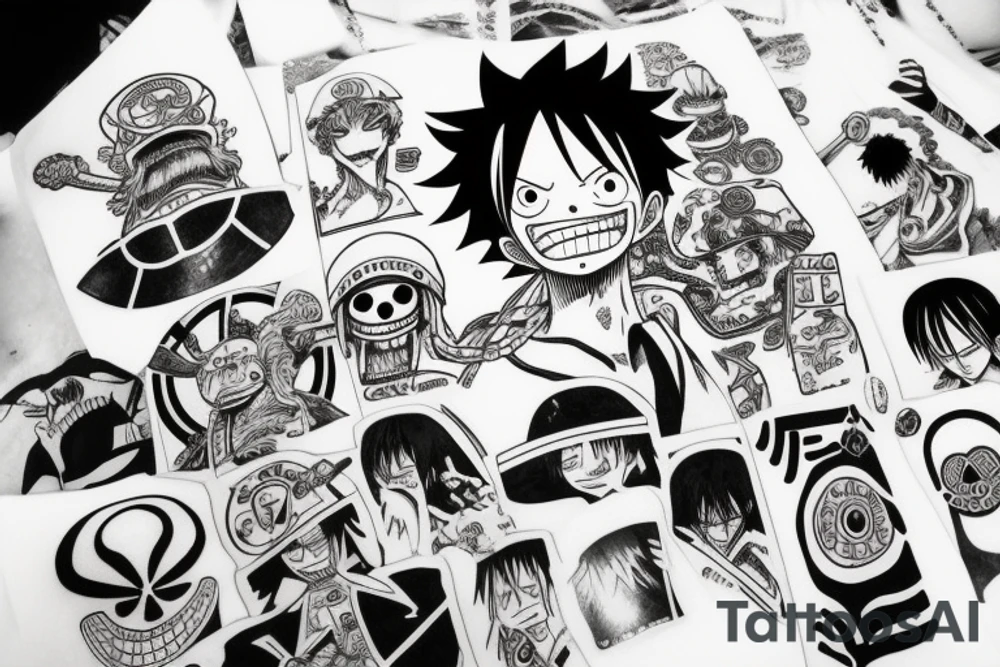 one piece anime
 incorporated with pharmaceutical elements tattoo idea