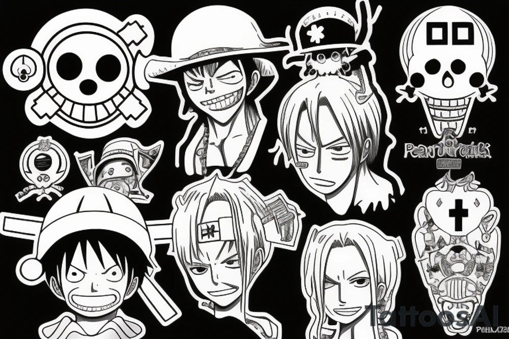 one piece anime
 incorporated with pharmaceutical elements tattoo idea