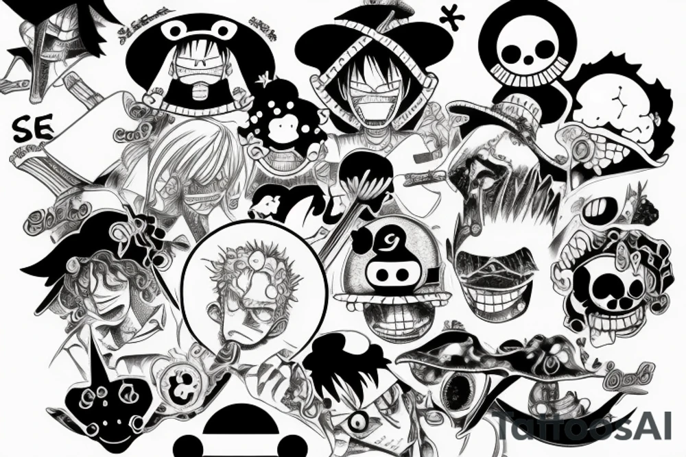 one piece anime
 incorporated with pharmaceutical elements tattoo idea