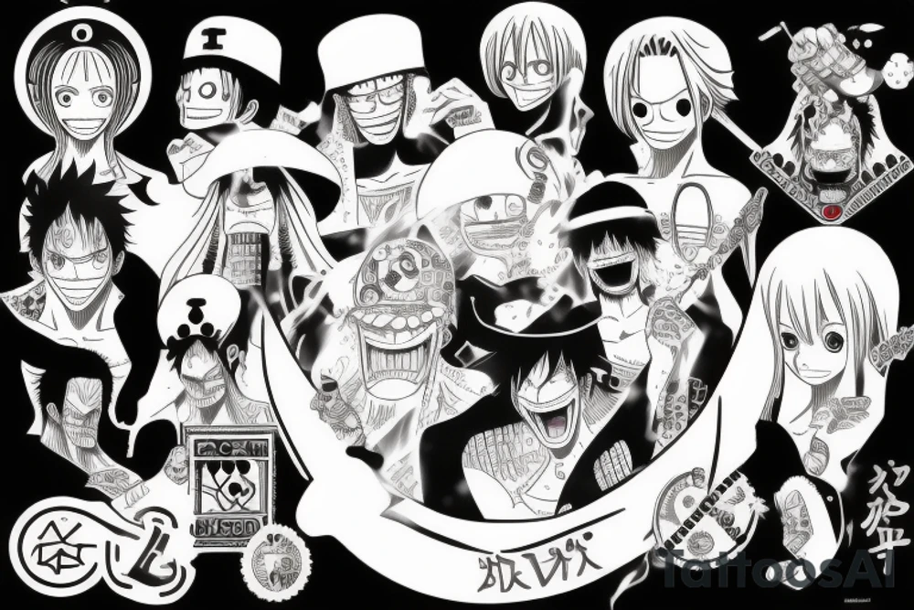 one piece anime
 incorporated with pharmaceutical elements tattoo idea
