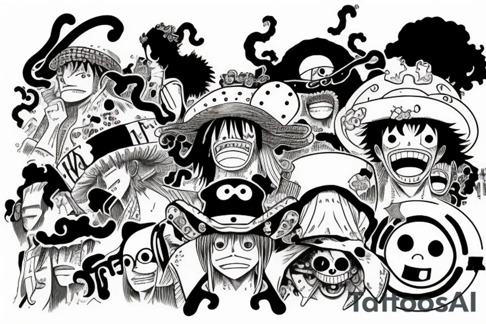 one piece anime incorporated with pharmaceutical elements tattoo idea