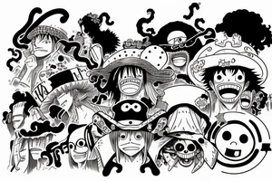 one piece anime incorporated with pharmaceutical elements tattoo idea