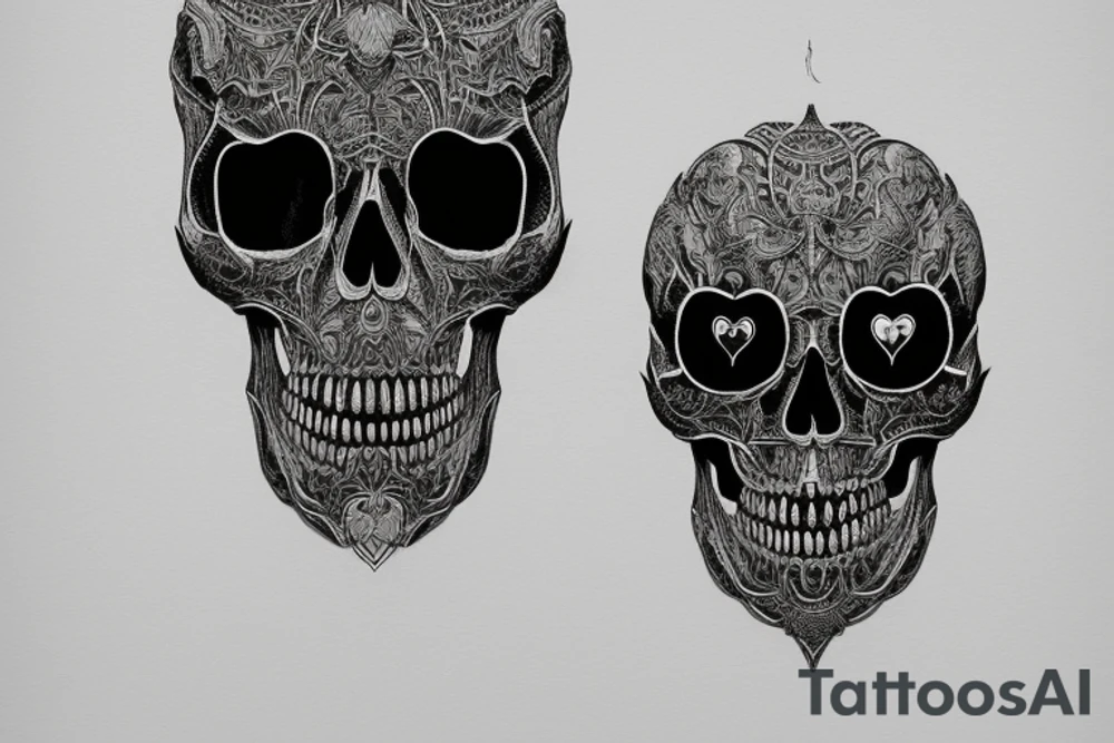 Vertical tattoo illustration on a pure white background: Design an intricate artwork that fuses the dark allure of a cobra with the timeless symbolism of a skull.

Central Element: At the heart of the design, place a lifelike human skull, its hollow eye sockets staring vacantly ahead. The skull should be detailed, showcasing the natural imperfections, cracks, and texture that make it look aged and weathered.

Cobra Interaction: A menacing cobra, emerges from the right eye socket of the skull. The snake's body gracefully coiling around the skull, its tail disappearing behind it. The cobra is rearing its head, poised to strike, with its hood expanded, showcasing its imposing presence. The snake's eyes should be a piercing shade of yellow, contrasting with the emptiness of the skull's sockets.

The cobra's fangs should be visible and dripping with venom, hinting at the deadly nature of the creature.
Art Style: The artwork should lean towards realism, but with a touch of stylization to give it an artistic flair. The textures, especially on the skull and cobra, should be meticulously detailed to make the elements pop and captivate the viewer. tattoo idea