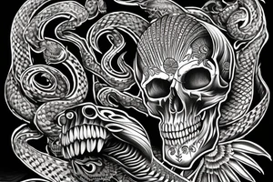 Design an intricate artwork that fuses the dark allure of a cobra with the timeless symbolism of a skull tattoo idea