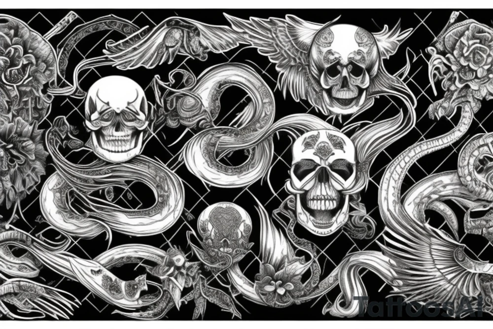 Design an intricate artwork that fuses the dark allure of a cobra with the timeless symbolism of a skull tattoo idea