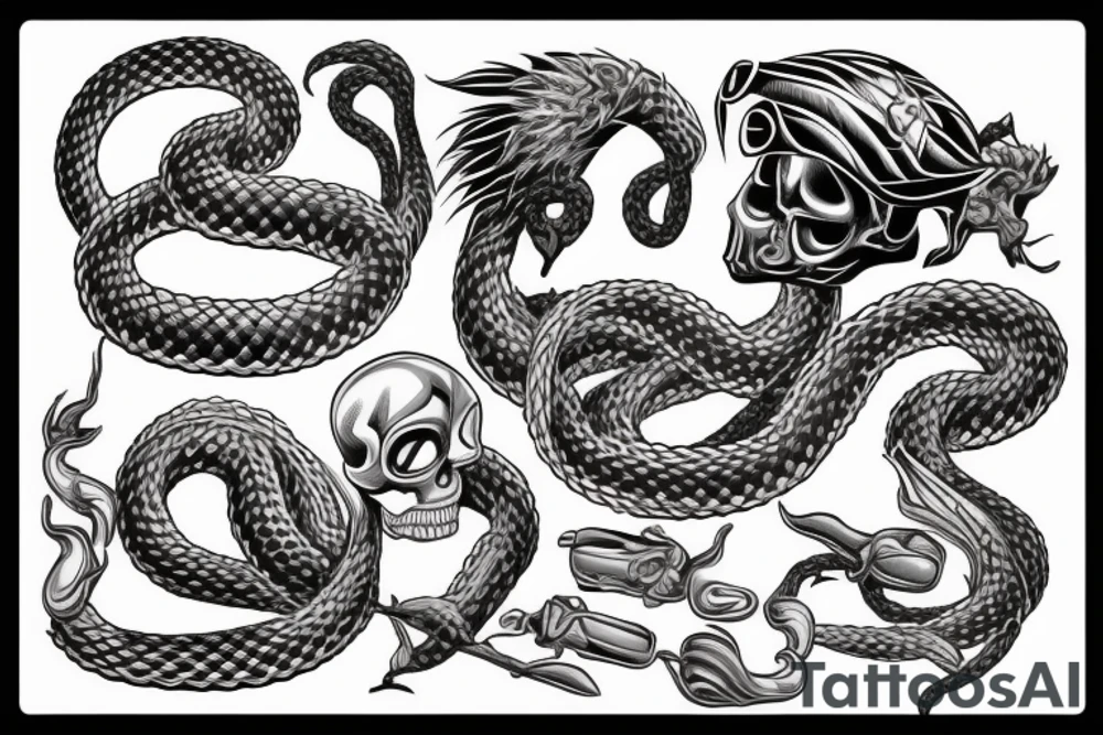 Skull with cobra coiled around it tattoo idea
