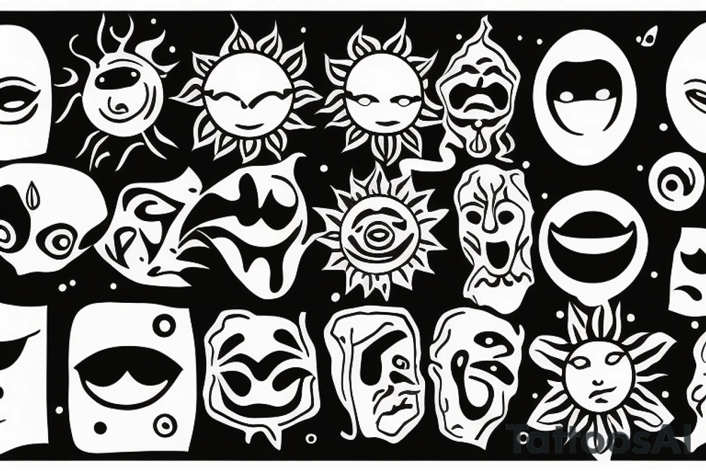a sun with a face in the middle tattoo idea
