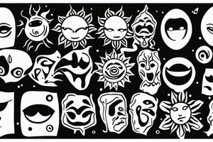 a sun with a face in the middle tattoo idea