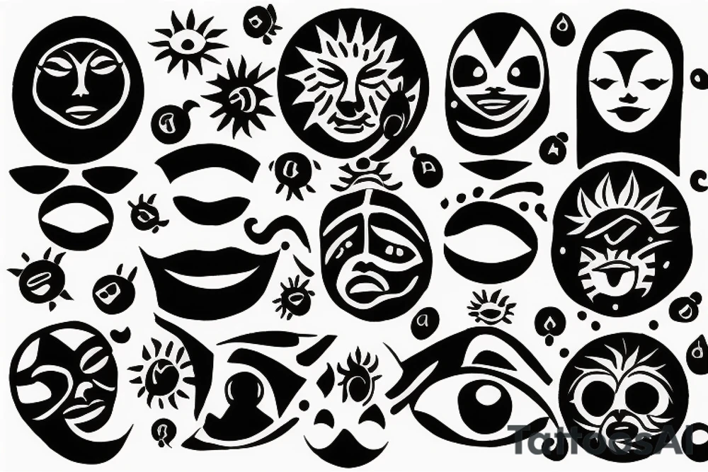a sun with a face in the middle tattoo idea