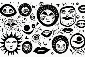 a sun with a face in the middle tattoo idea