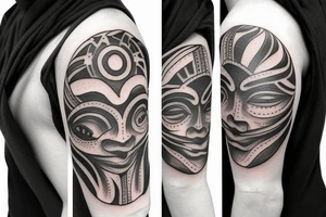 a sun with a face in the middle tattoo idea