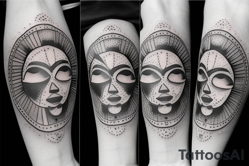 a sun with a face in the middle tattoo idea