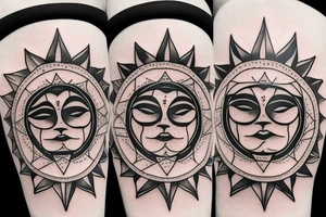 a sun with a face in the middle tattoo idea