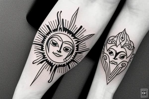 a sun with a face in the middle tattoo idea