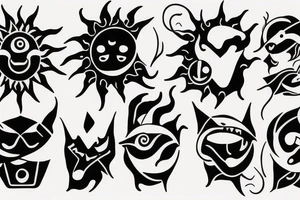 a sun with a face in the middle of the band gojira tattoo idea