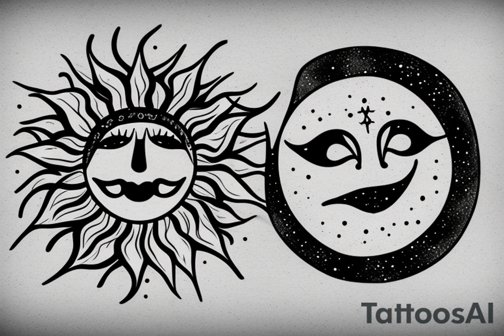 a sun with a face in the middle tattoo idea