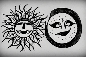 a sun with a face in the middle tattoo idea