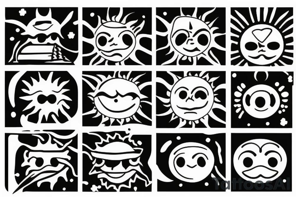 a sun with a face in the middle tattoo idea