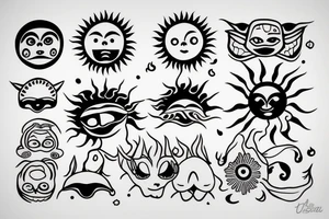 a sun with a face in the middle tattoo idea