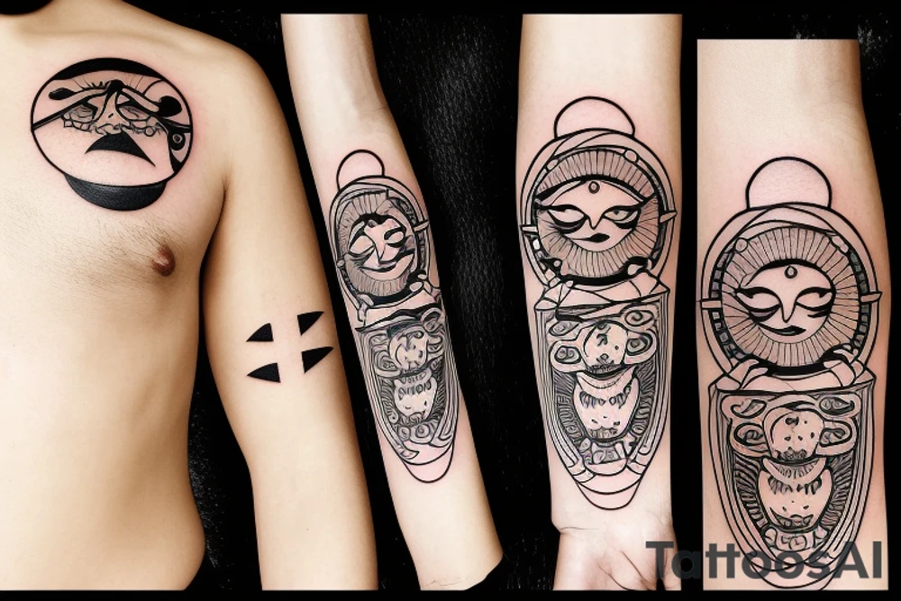 a sun with a face in the middle tattoo idea