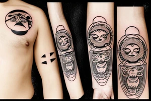 a sun with a face in the middle tattoo idea