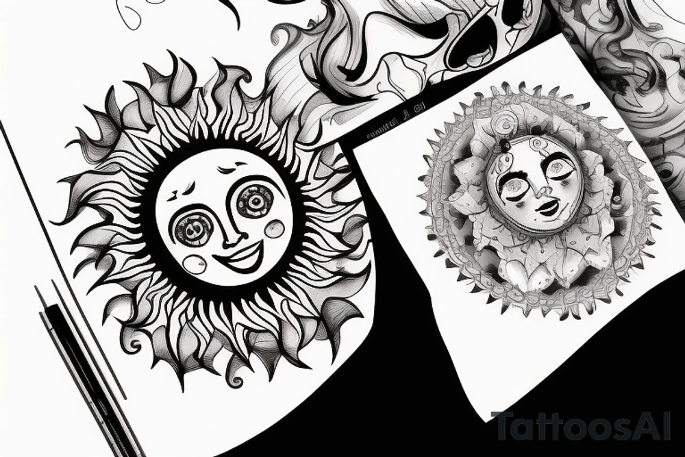 a sun with a face in the middle tattoo idea