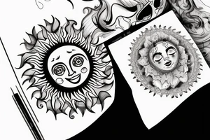 a sun with a face in the middle tattoo idea