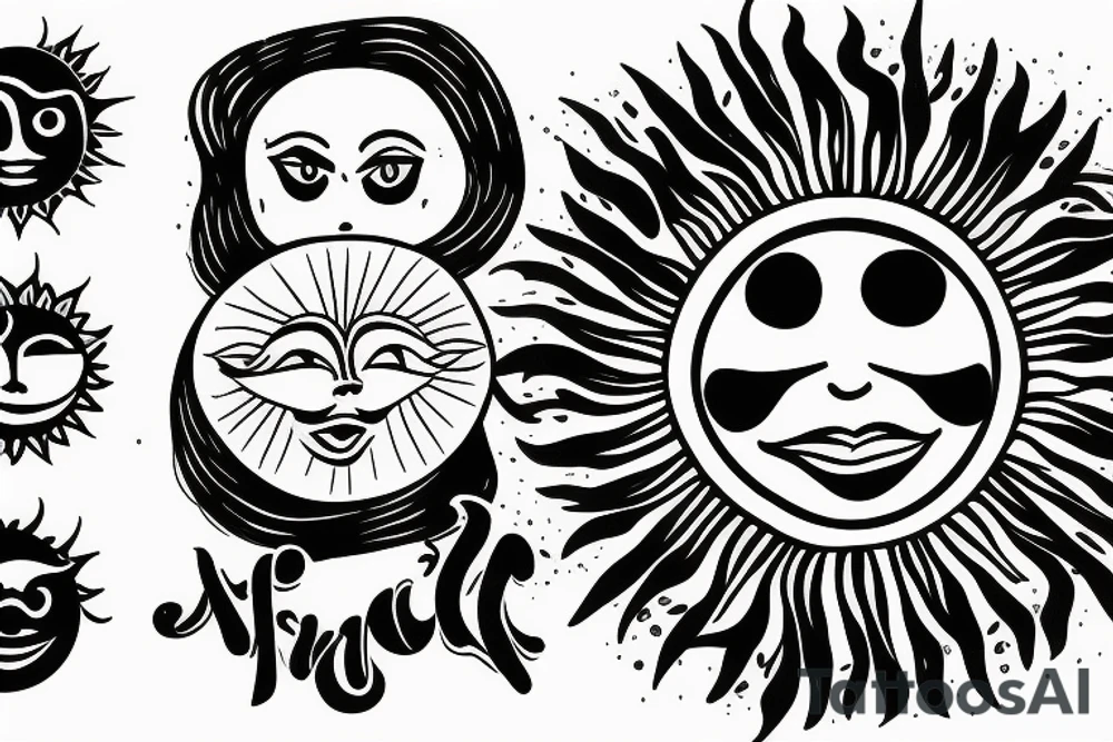 a sun with a face in the middle tattoo idea