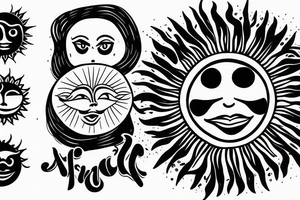 a sun with a face in the middle tattoo idea