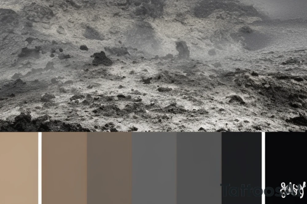Volcanic Texture: Create the surface of the sun with a deep, shadowy texture resembling volcanic rock. Use various shades of black to accentuate this texture.

Earthy Black Color Palette: Restrict the color palette to various shades of black to capture the dark and mysterious atmosphere of the design.

Gloomy Atmosphere: To represent the gloomy mood, craft the sun with a misty or smoky environment in different shades of gray.

Geometric Elements in Black: Incorporate black geometric shapes or line patterns to create structure and depth. These patterns should also be designed in various shades of black. tattoo idea