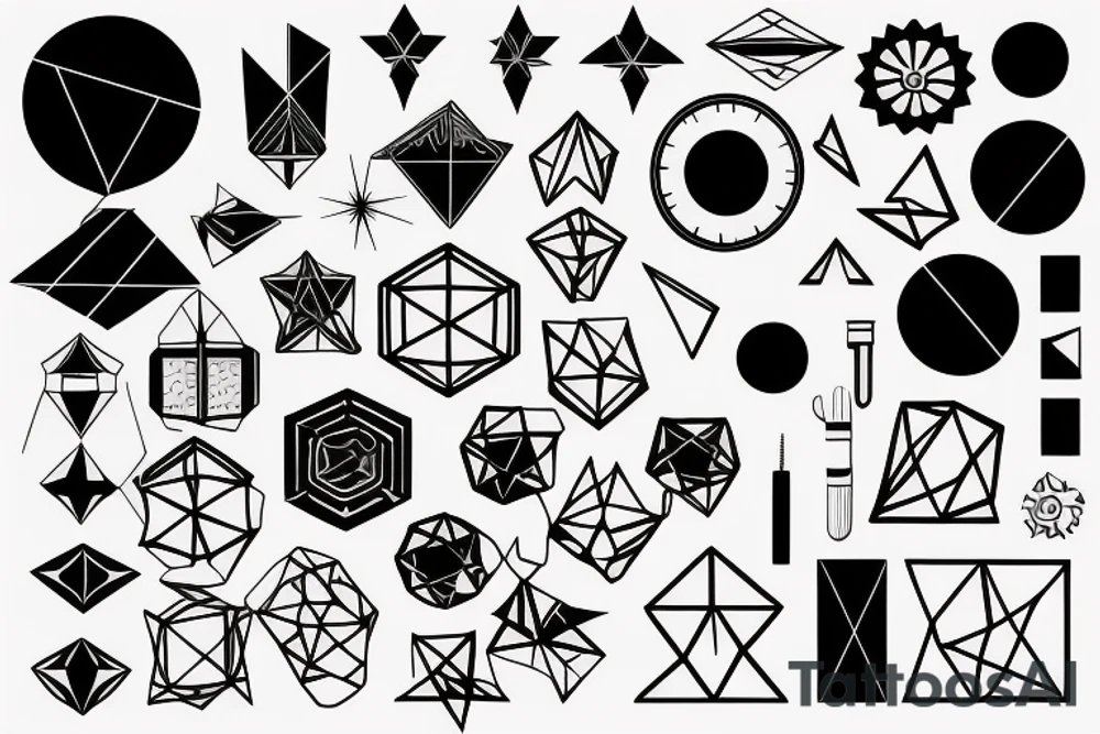 eine geometrische sonne in schwarz weiß und gepunktet tattoo idea