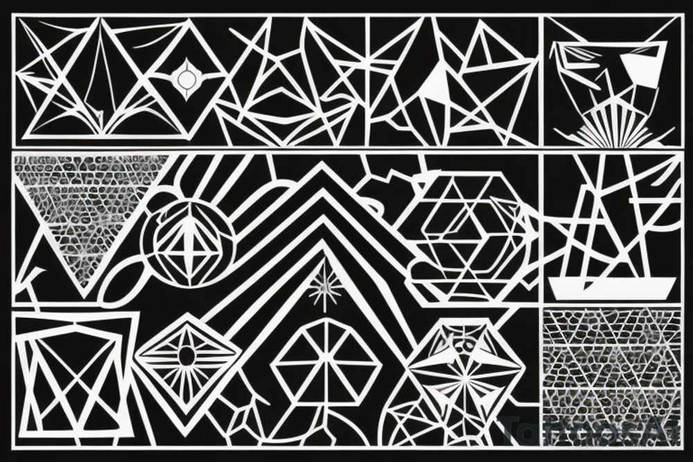 eine geometrische sonne in schwarz weiß und gepunktet tattoo idea