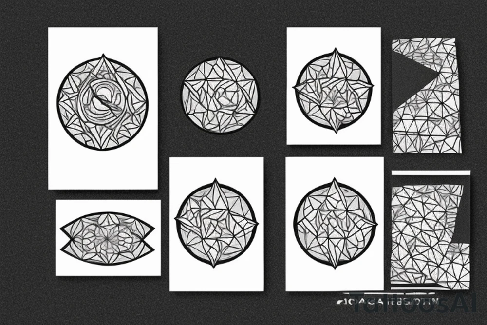 a geometric sun in the style of gojira cover "magma" tattoo idea