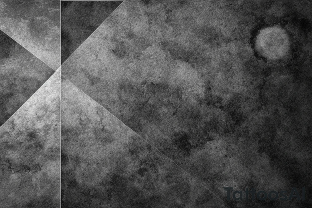 a geometric sun Volcanic Texture: Create the surface of the sun with a deep, shadowy texture resembling volcanic rock. Use various shades of black to accentuate this texture.

Earthy Black Color Palette: Restrict the color palette to various shades of black to capture the dark and mysterious atmosphere of the design.

Gloomy Atmosphere: To represent the gloomy mood, craft the sun with a misty or smoky environment in different shades of gray.

Geometric Elements in Black: Incorporate black geometric shapes or line patterns to create structure and depth. These patterns should also be designed in various shades of black. tattoo idea
