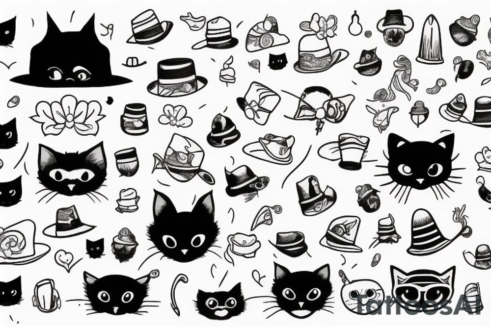 Black cat with a funny hat and a sweater tattoo idea
