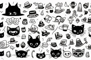 Black cat with a funny hat and a sweater tattoo idea