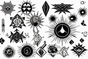 Black sun with geometric sunbeams tattoo idea