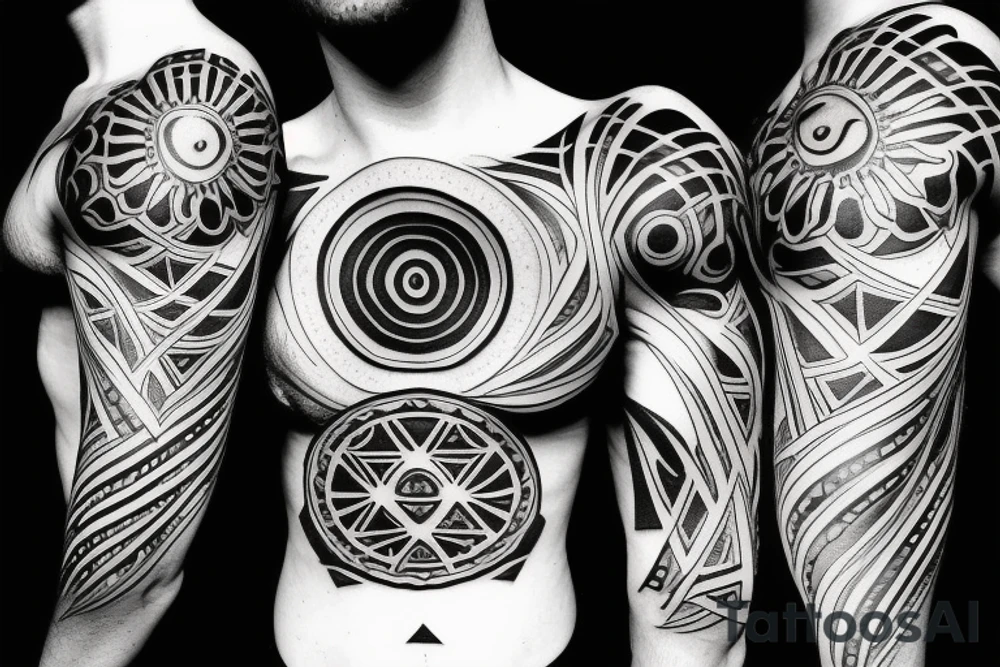Black sun with geometric sunbeams tattoo idea