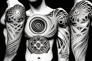 Black sun with geometric sunbeams tattoo idea