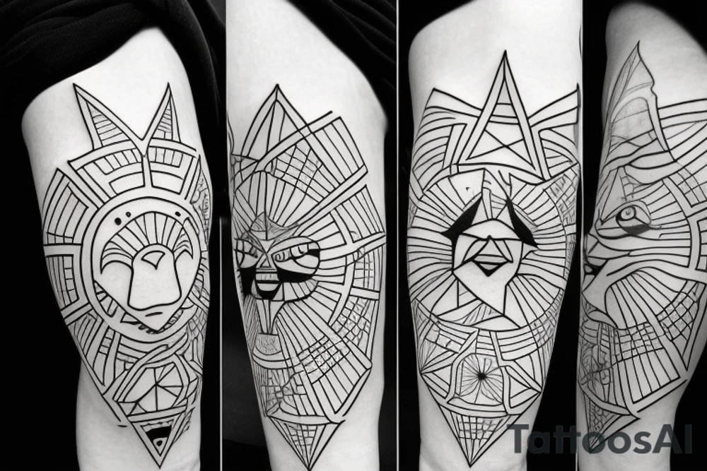 sun with a face and geometric sunbeams tattoo idea